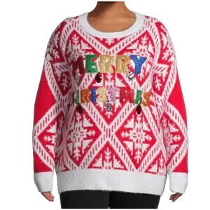 New Holiday Time Womens 1X Plus Size Christmas Sweater 16W/18W Red